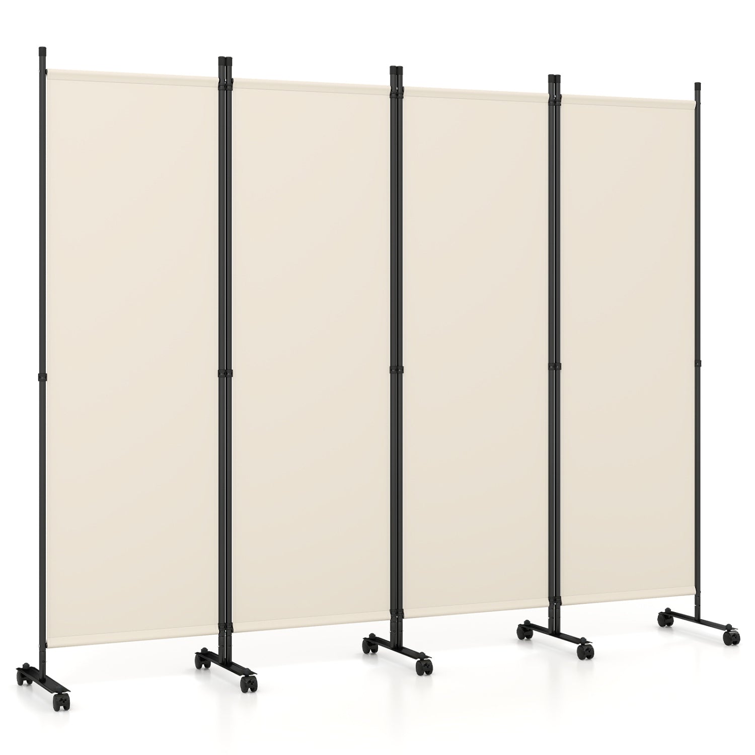 4-Panel Room Divider with Lockable Wheels for Living Room, Beige Room Dividers Beige at Gallery Canada
