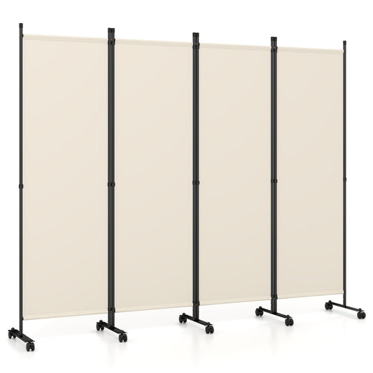 4-Panel Room Divider with Lockable Wheels for Living Room, Beige Room Dividers Beige at Gallery Canada