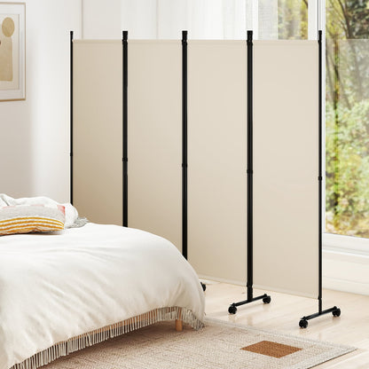 4-Panel Room Divider with Lockable Wheels for Living Room, Beige Room Dividers at Gallery Canada