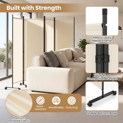 4-Panel Room Divider with Lockable Wheels for Living Room, Beige Room Dividers at Gallery Canada