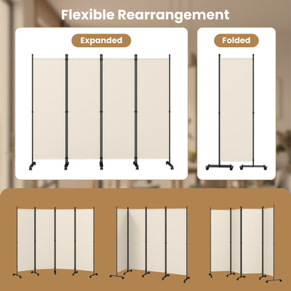 4-Panel Room Divider with Lockable Wheels for Living Room, Beige Room Dividers at Gallery Canada