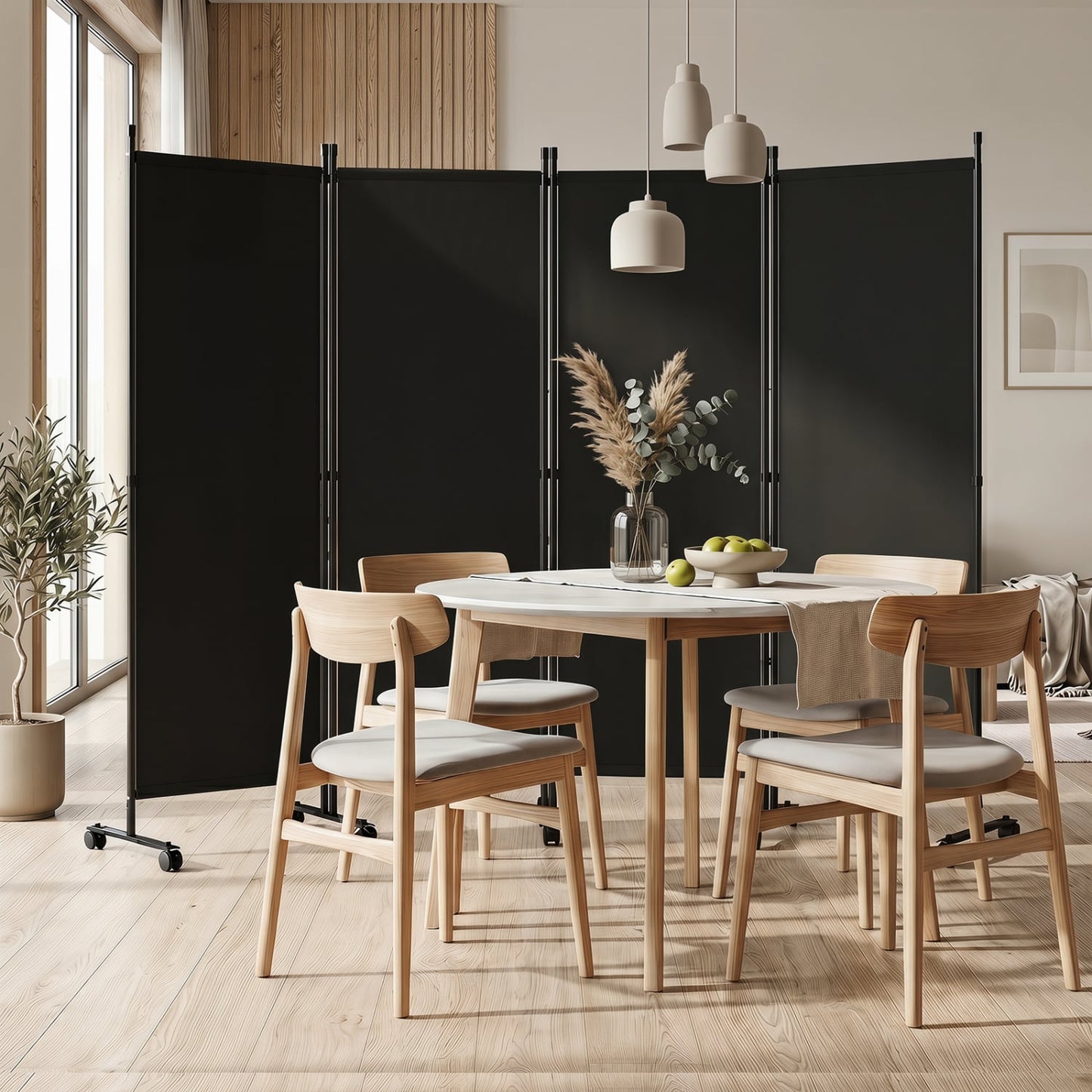 4-Panel Room Divider with Lockable Wheels for Living Room, Black Room Dividers at Gallery Canada