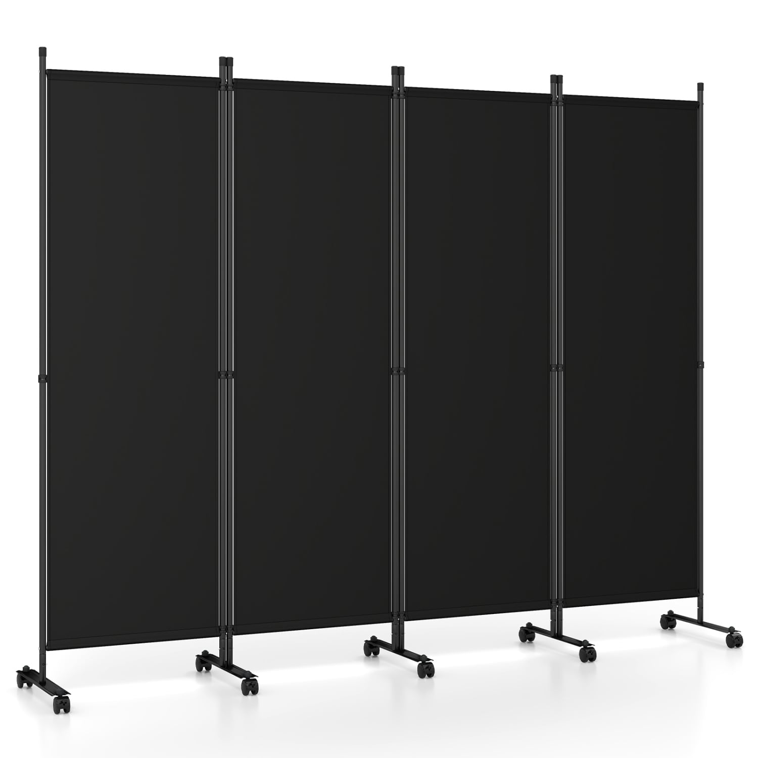 4-Panel Room Divider with Lockable Wheels for Living Room, Black Room Dividers Black at Gallery Canada