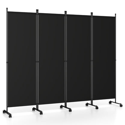 4-Panel Room Divider with Lockable Wheels for Living Room, Black Room Dividers Black at Gallery Canada