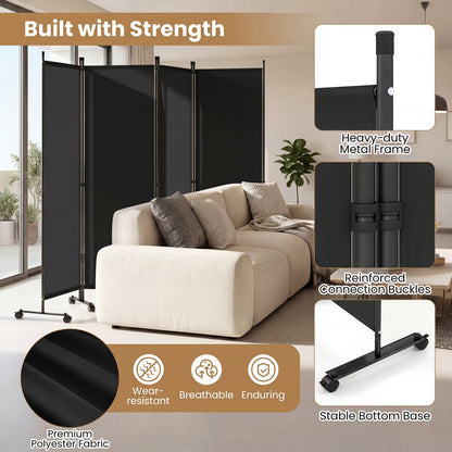 4-Panel Room Divider with Lockable Wheels for Living Room, Black Room Dividers at Gallery Canada