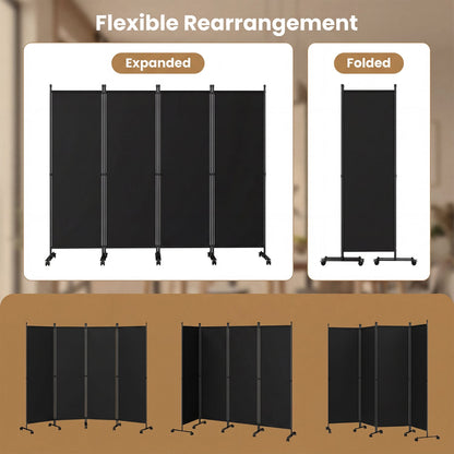4-Panel Room Divider with Lockable Wheels for Living Room, Black Room Dividers at Gallery Canada