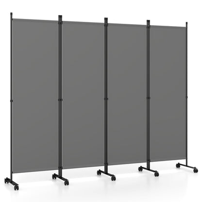 4-Panel Room Divider with Lockable Wheels for Living Room, Gray Room Dividers Gray at Gallery Canada