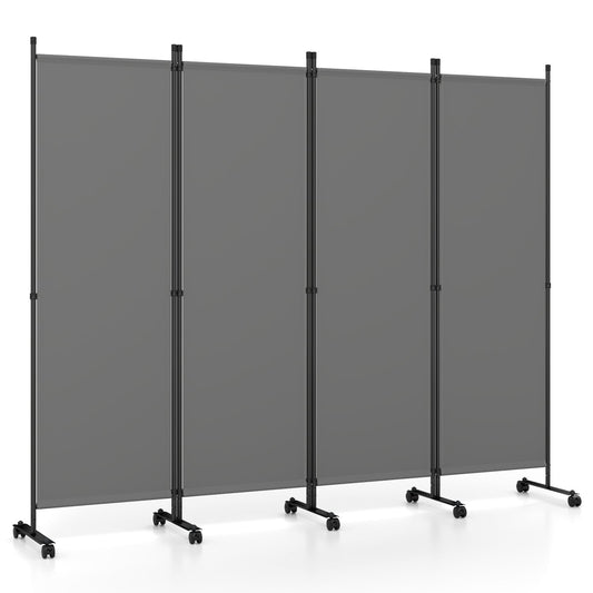 4-Panel Room Divider with Lockable Wheels for Living Room, Gray Room Dividers Gray at Gallery Canada