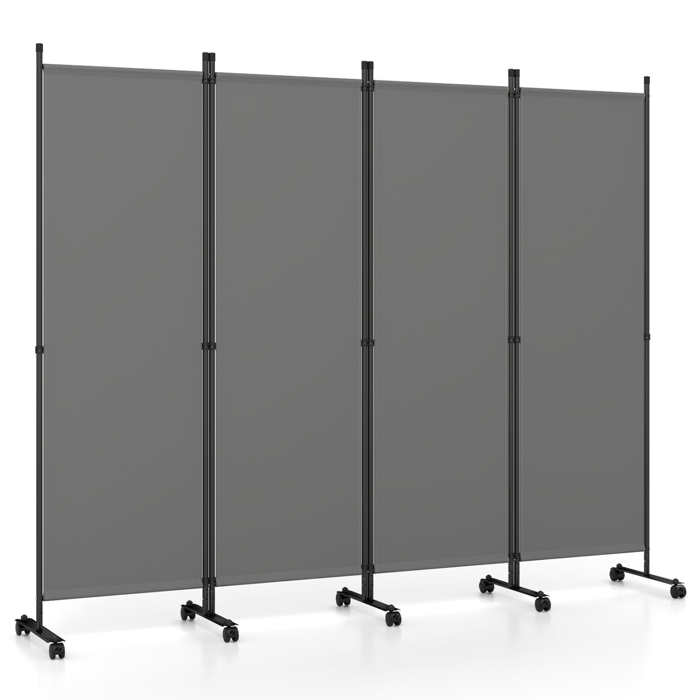 4-Panel Room Divider with Lockable Wheels for Living Room, Gray Room Dividers Gray at Gallery Canada