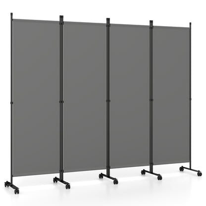 4-Panel Room Divider with Lockable Wheels for Living Room, Gray Room Dividers Gray at Gallery Canada
