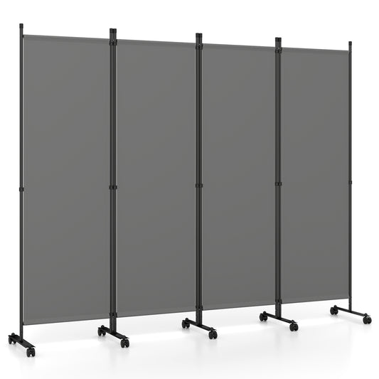 4-Panel Room Divider with Lockable Wheels for Living Room, Gray Room Dividers Gray at Gallery Canada