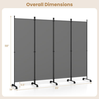 4-Panel Room Divider with Lockable Wheels for Living Room, Gray Room Dividers at Gallery Canada