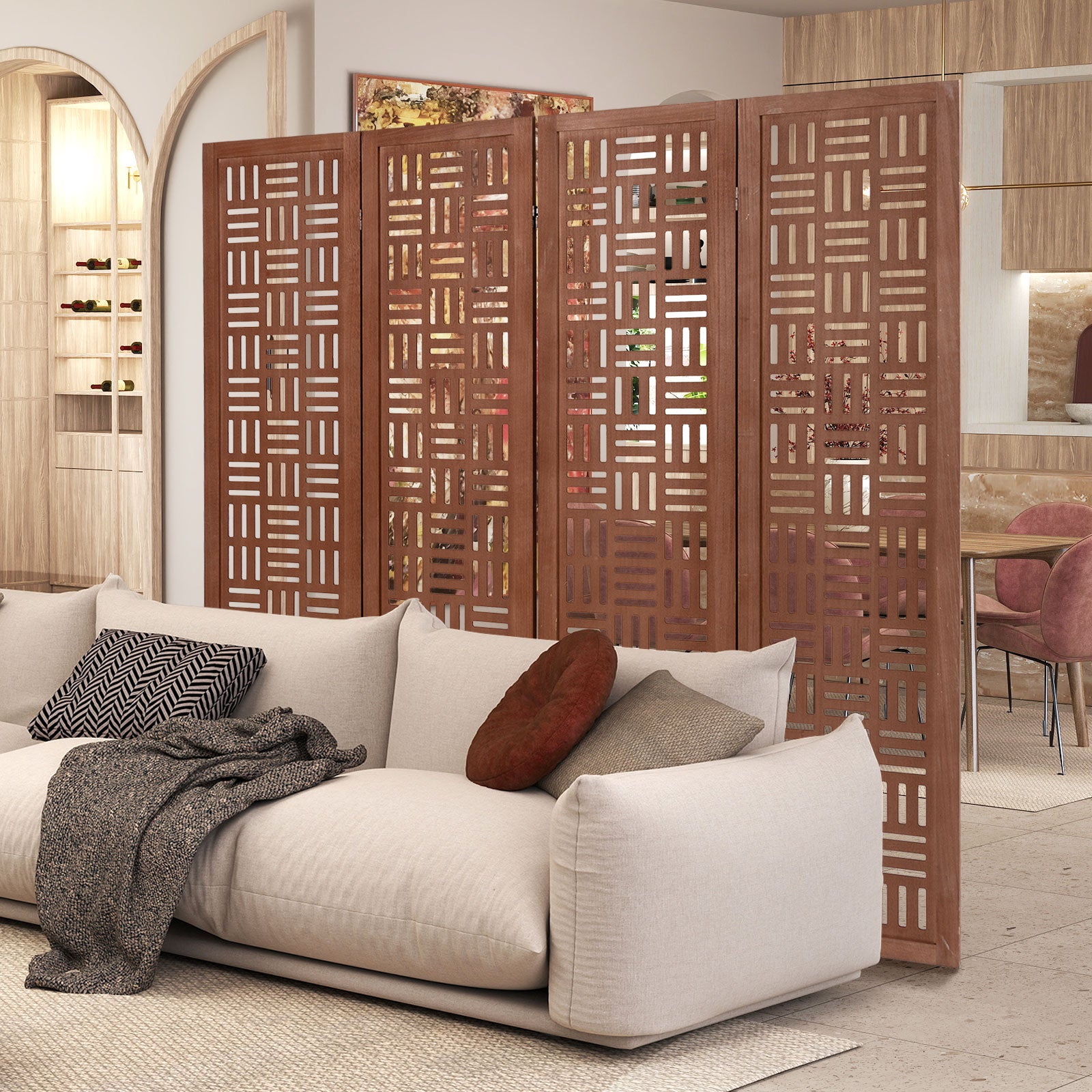 4-Panel Solid Wood Room Divider Folding Partition Stand, Walnut Room Dividers at Gallery Canada