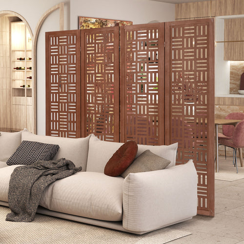 4-Panel Solid Wood Room Divider Folding Partition Stand, Walnut