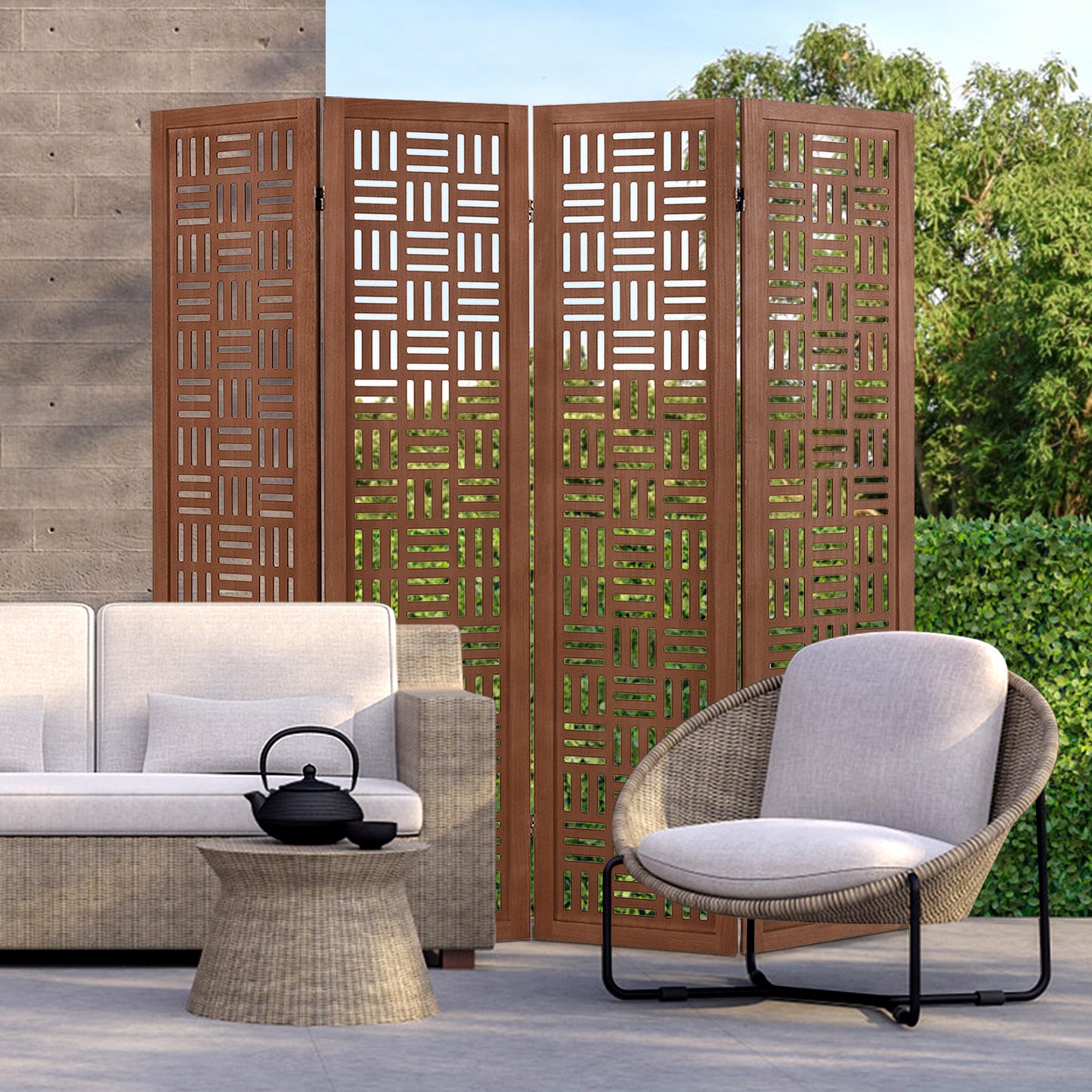 4-Panel Solid Wood Room Divider Folding Partition Stand, Walnut Room Dividers at Gallery Canada