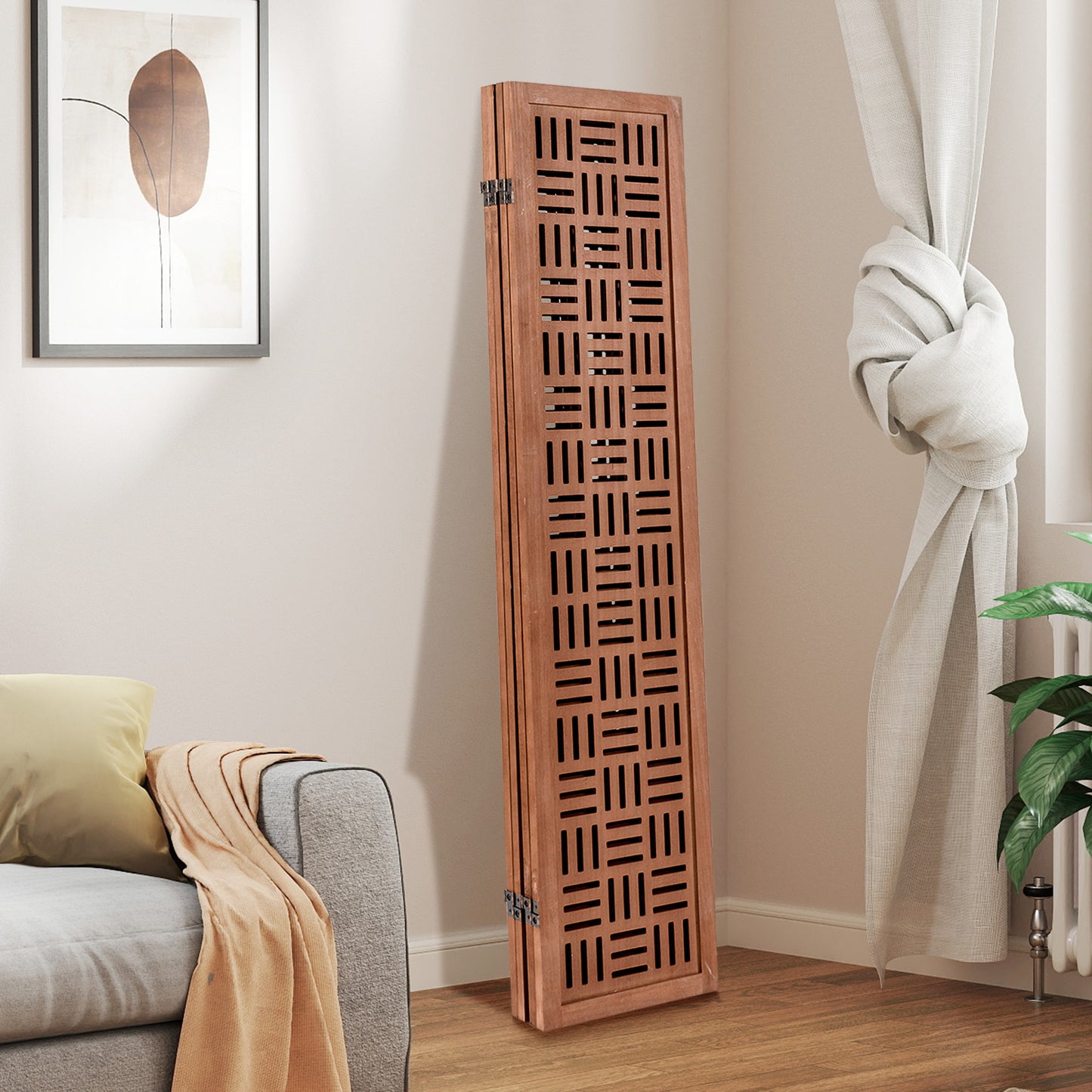 4-Panel Solid Wood Room Divider Folding Partition Stand, Walnut Room Dividers at Gallery Canada