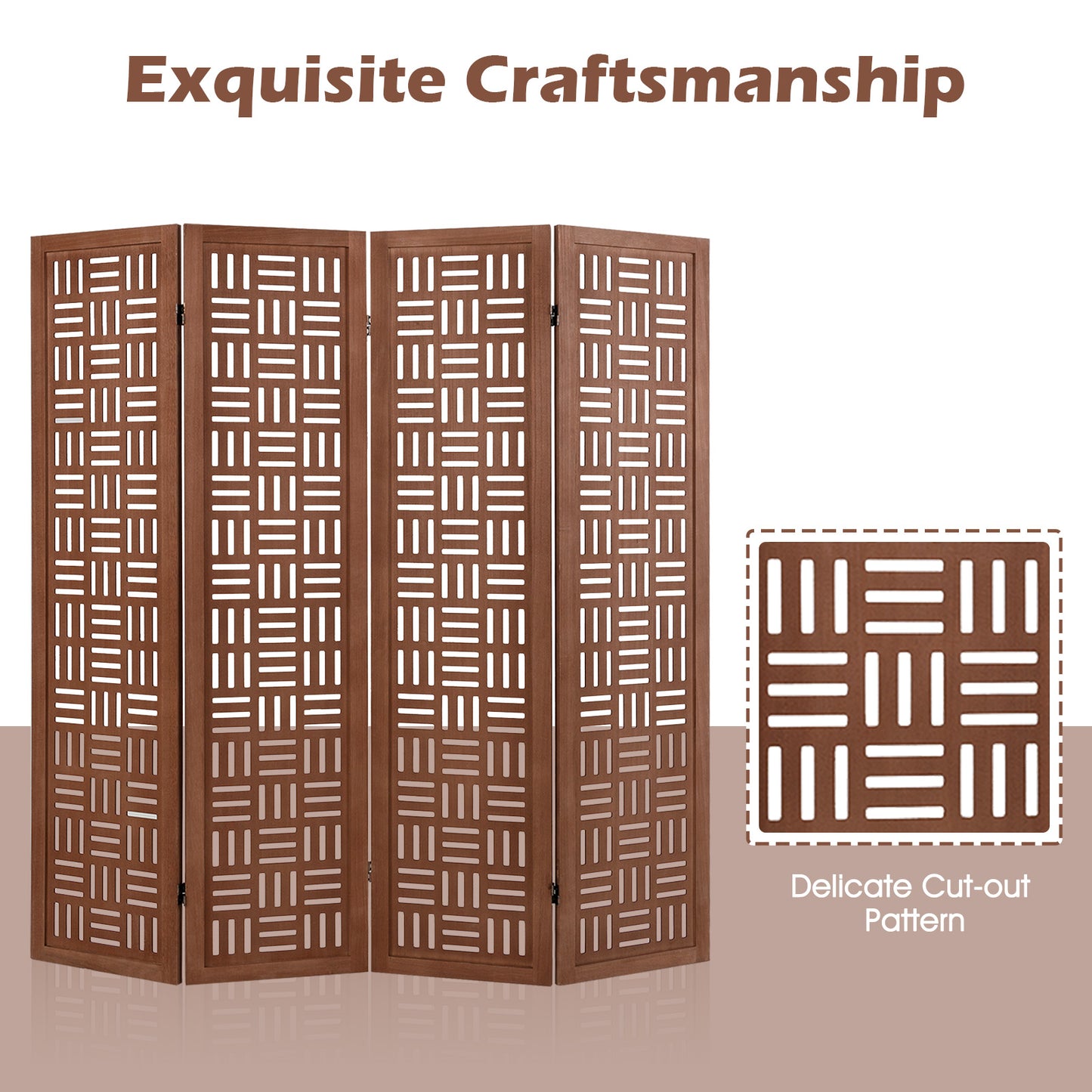 4-Panel Solid Wood Room Divider Folding Partition Stand, Walnut Room Dividers at Gallery Canada