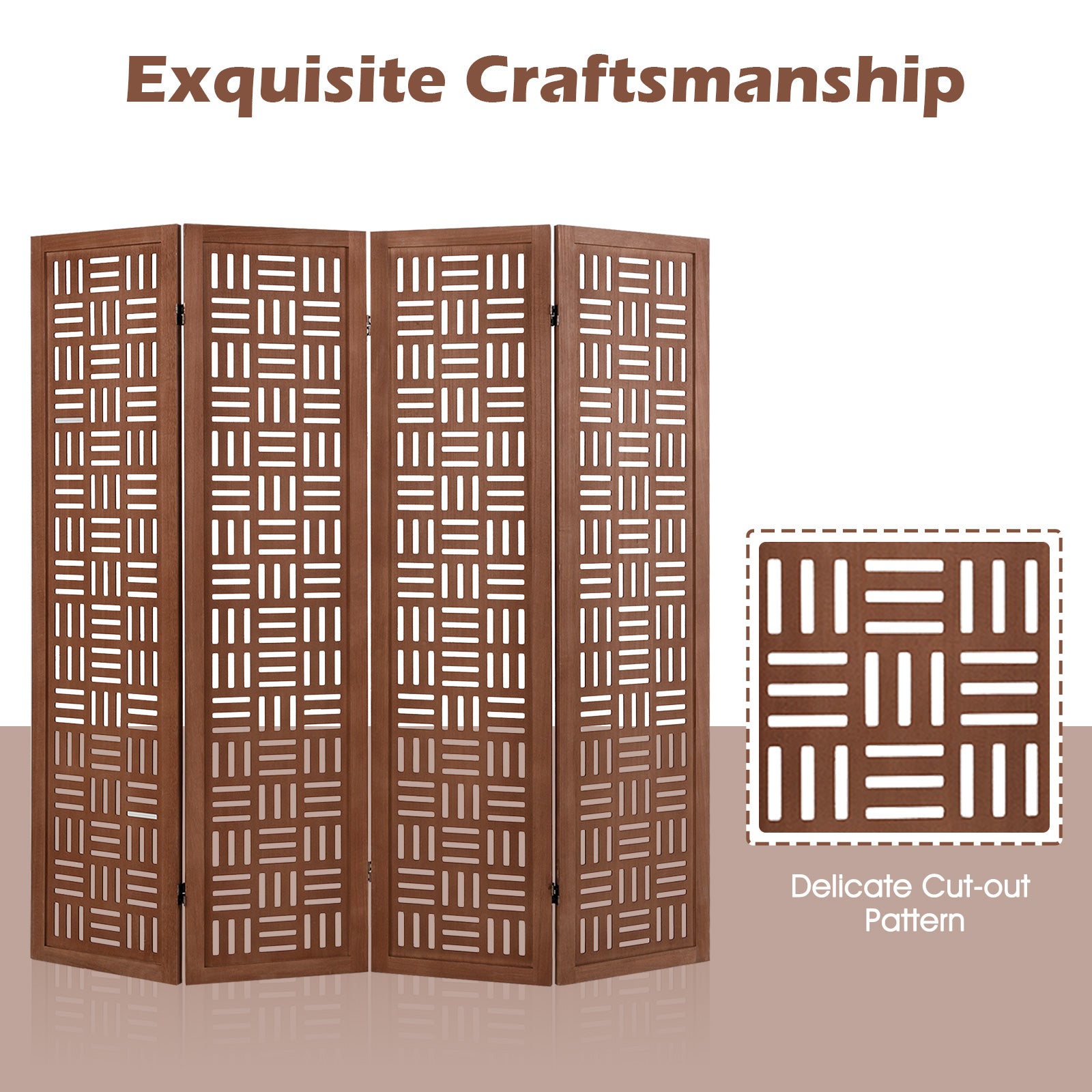 4-Panel Solid Wood Room Divider Folding Partition Stand, Walnut Room Dividers at Gallery Canada