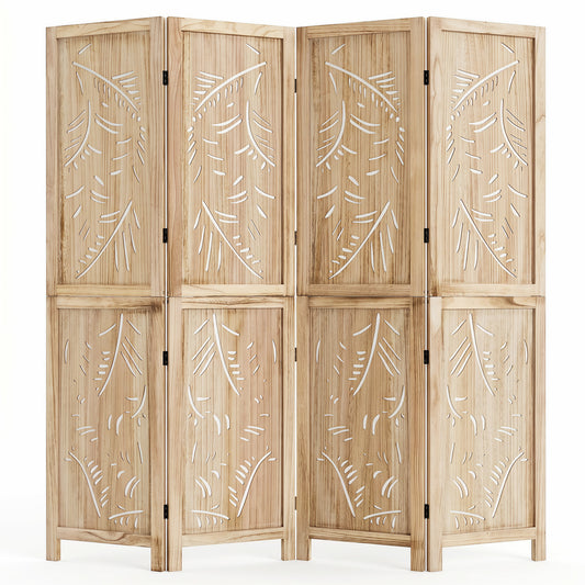 4-Panel Wooden Room Divider, Palm Leaf Design, Paulownia Frame Room Dividers Natural at Gallery Canada