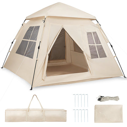 4 Person Camping Tent Portable Automatic Easy Setup with Rainfly and 2 Doors, Beige Tents at Gallery Canada