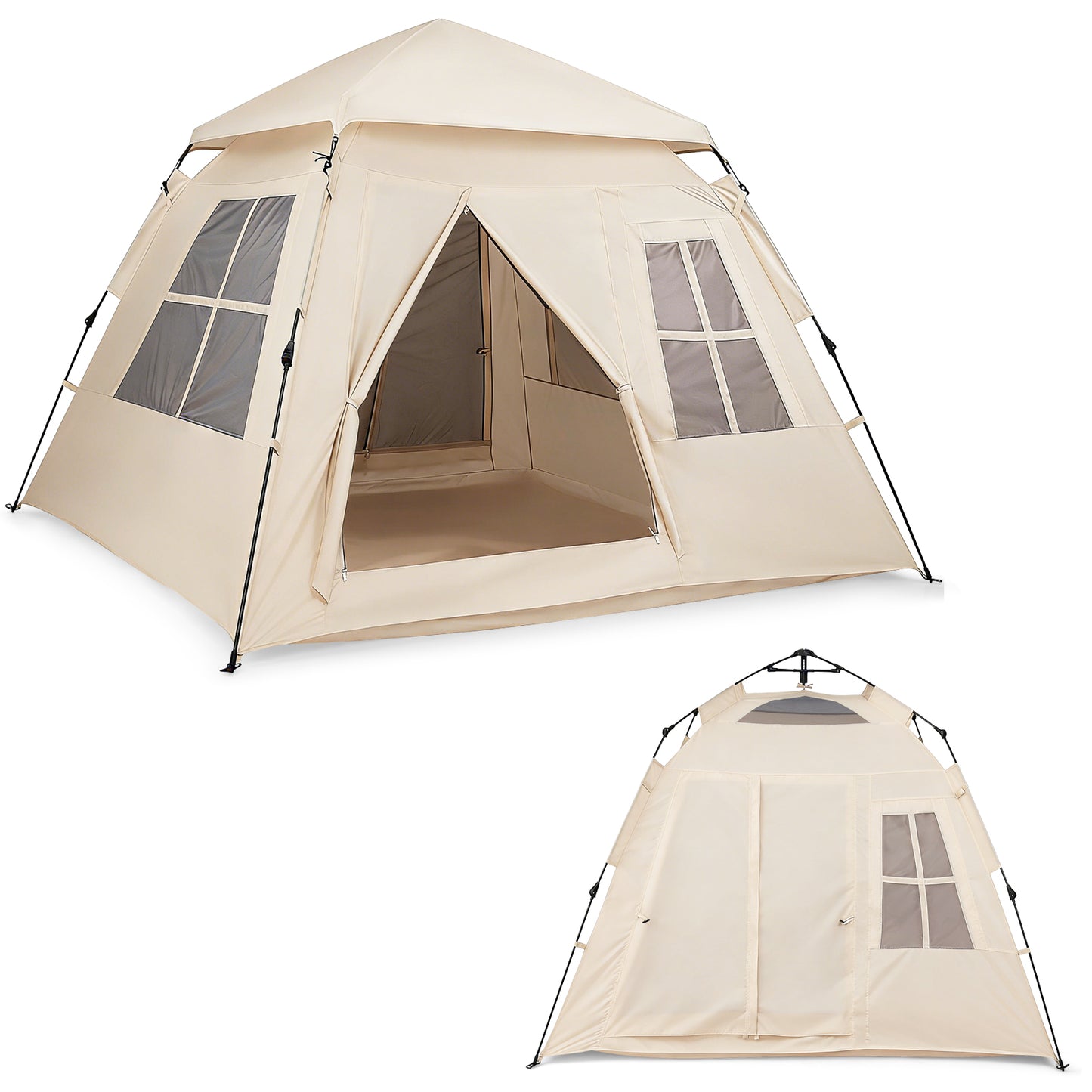 4 Person Camping Tent Portable Automatic Easy Setup with Rainfly and 2 Doors, Beige Tents at Gallery Canada