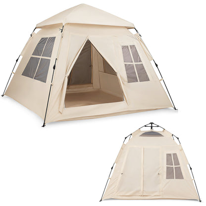 4 Person Camping Tent Portable Automatic Easy Setup with Rainfly and 2 Doors, Beige Tents at Gallery Canada