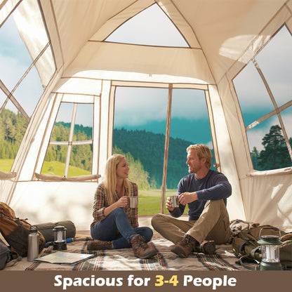 4 Person Camping Tent Portable Automatic Easy Setup with Rainfly and 2 Doors, Beige Tents at Gallery Canada
