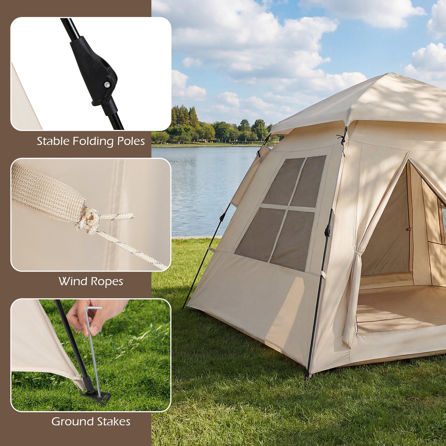 4 Person Camping Tent Portable Automatic Easy Setup with Rainfly and 2 Doors, Beige Tents at Gallery Canada