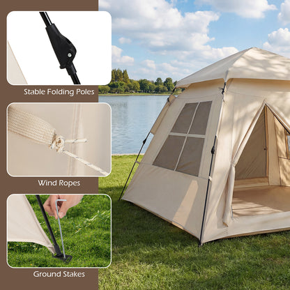 4 Person Camping Tent Portable Automatic Easy Setup with Rainfly and 2 Doors, Beige Tents at Gallery Canada