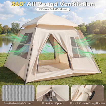 4 Person Camping Tent Portable Automatic Easy Setup with Rainfly and 2 Doors, Beige Tents at Gallery Canada