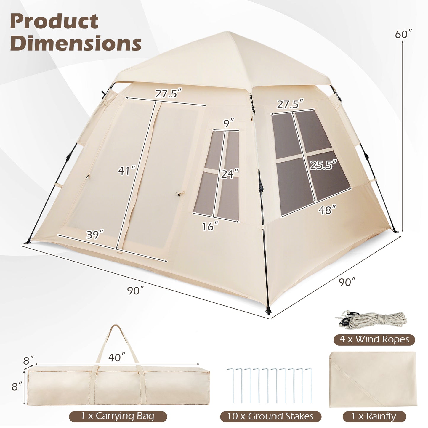 4 Person Camping Tent Portable Automatic Easy Setup with Rainfly and 2 Doors, Beige Tents at Gallery Canada