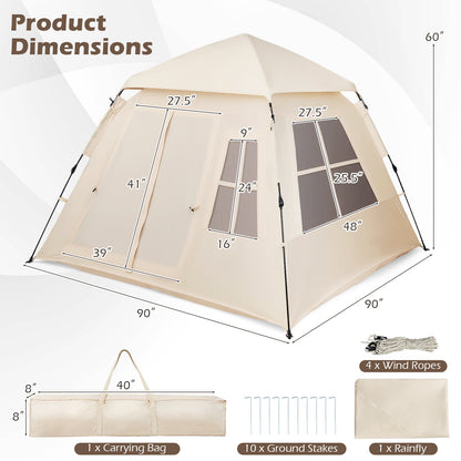 4 Person Camping Tent Portable Automatic Easy Setup with Rainfly and 2 Doors, Beige Tents at Gallery Canada