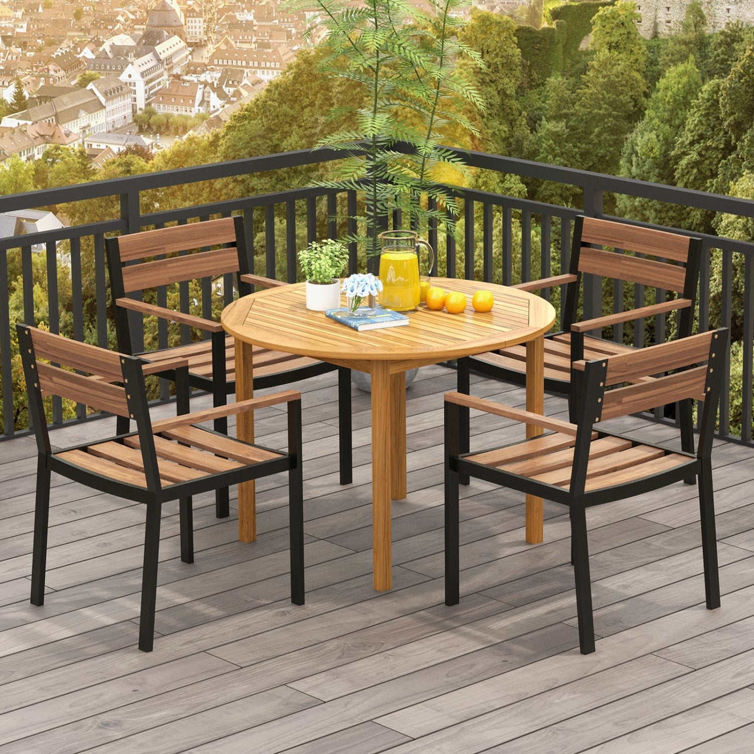 4-Person Round Outdoor Dining Table, Natural Patio Dining Tables at Gallery Canada