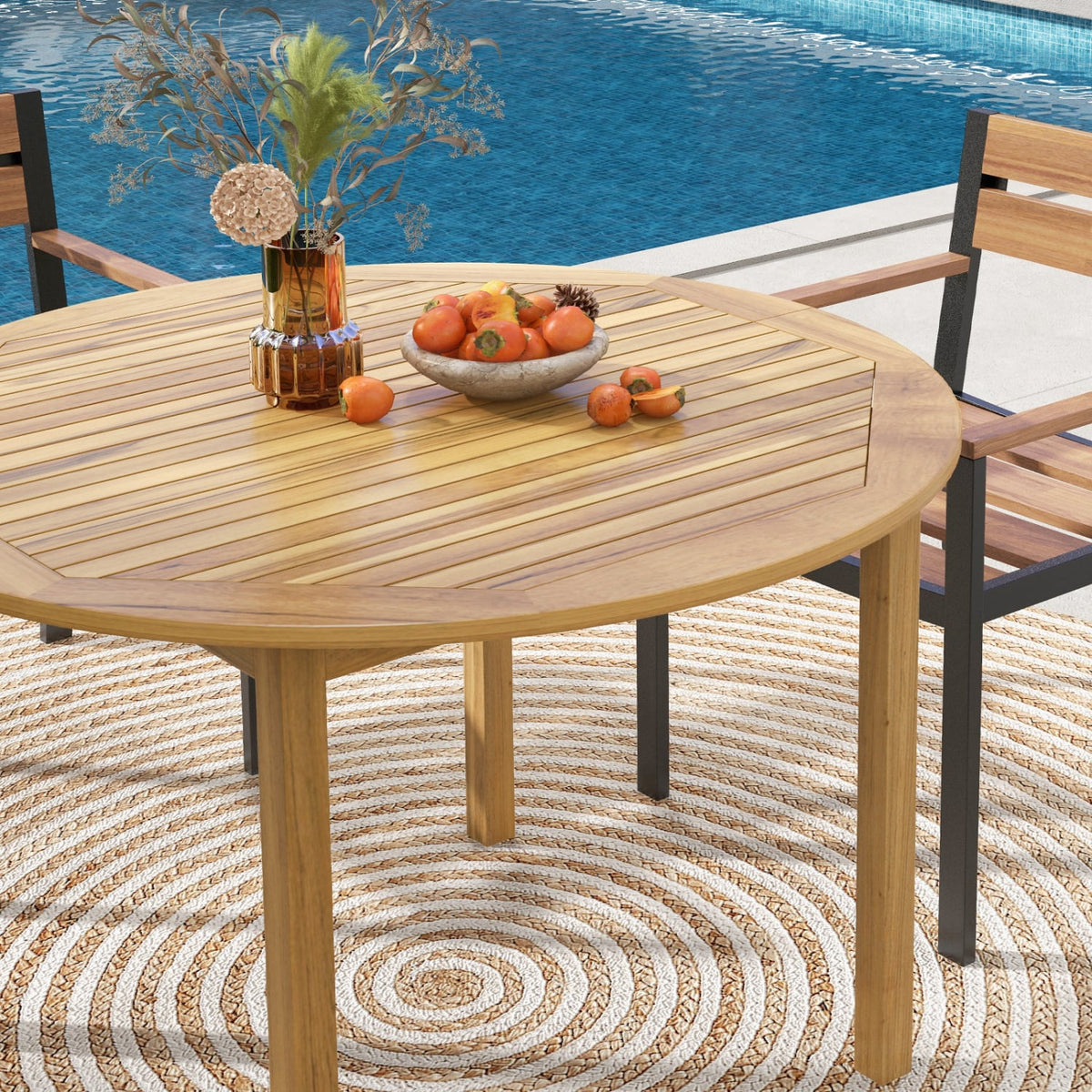 4-Person Round Outdoor Dining Table, Natural Patio Dining Tables at Gallery Canada
