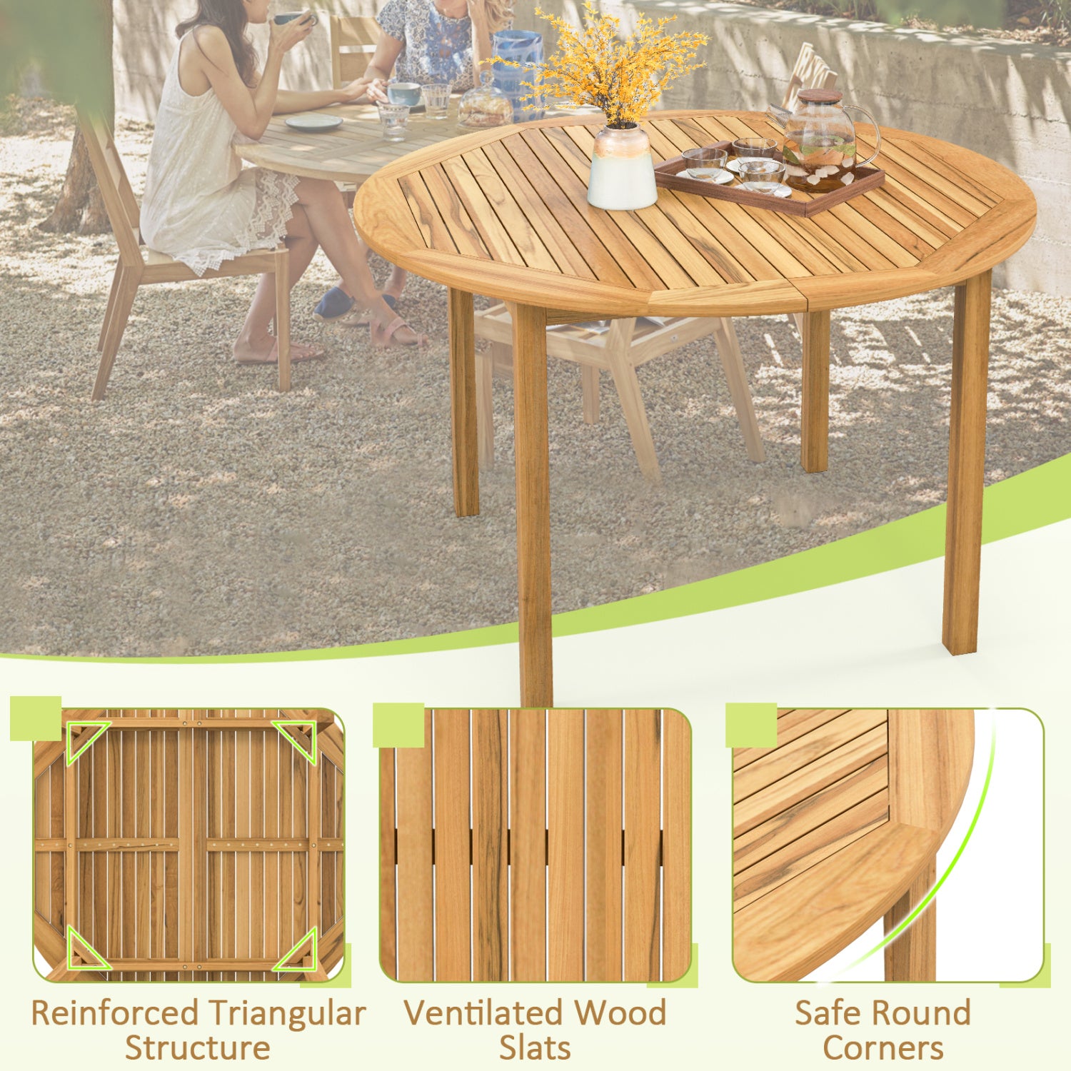 4-Person Round Outdoor Dining Table, Natural Patio Dining Tables at Gallery Canada