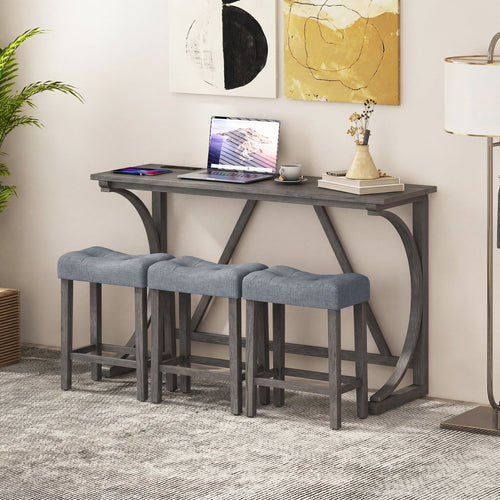 4-Piece Bar Table Set With Power Outlet, Black