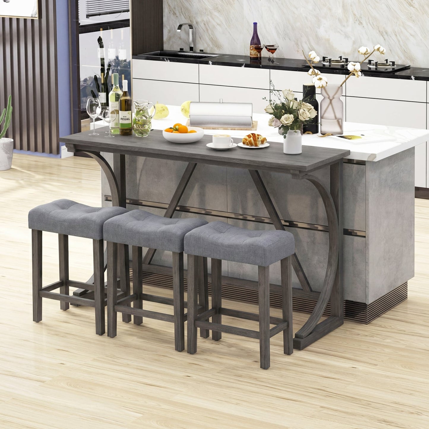 4-Piece Bar Table Set With Power Outlet, Black