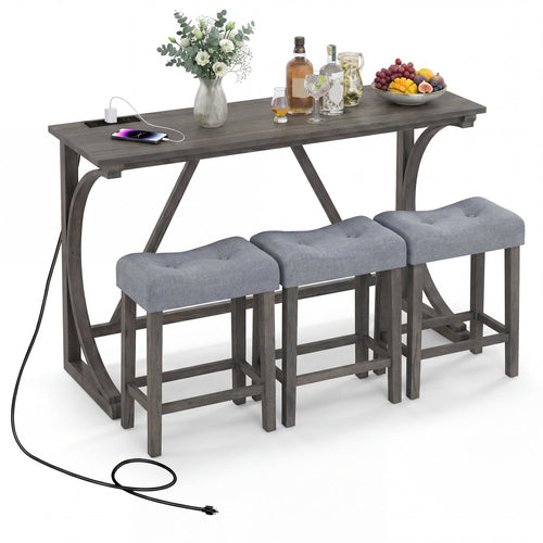 4-Piece Bar Table Set With Power Outlet, Black