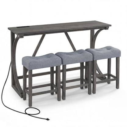 4-Piece Bar Table Set With Power Outlet, Black