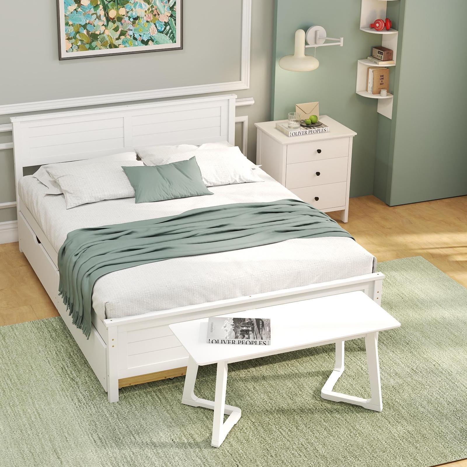 4-Piece Bedroom Furniture Set with Twin Size Bed Frame Entryway Bench Vanity Desk and Jewelry Armoire Bedroom at Gallery Canada