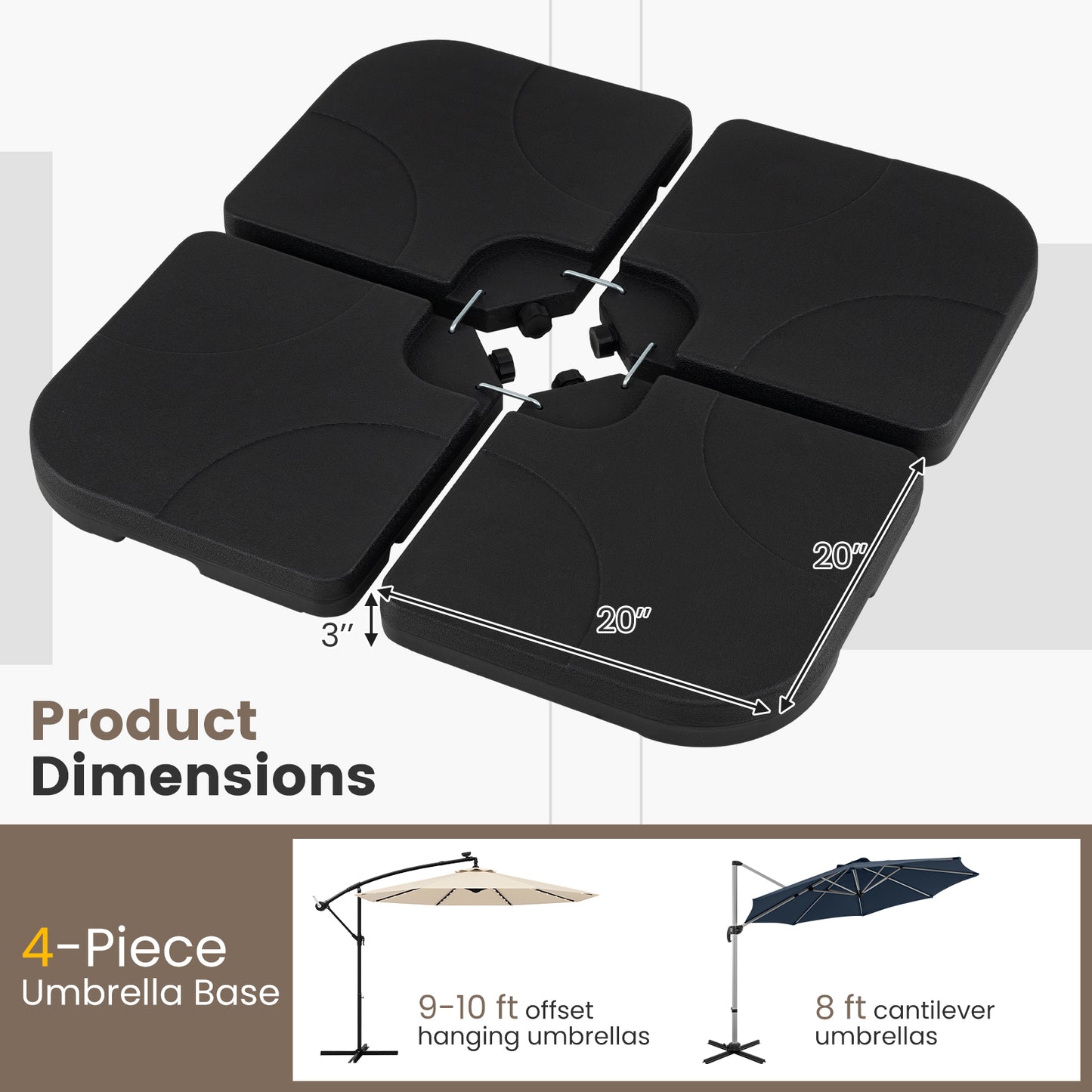 4-Piece Cantilever Offset Base 164 LBS Heavy-Duty Square with U-Locking Pins, Black Outdoor Umbrella Bases at Gallery Canada