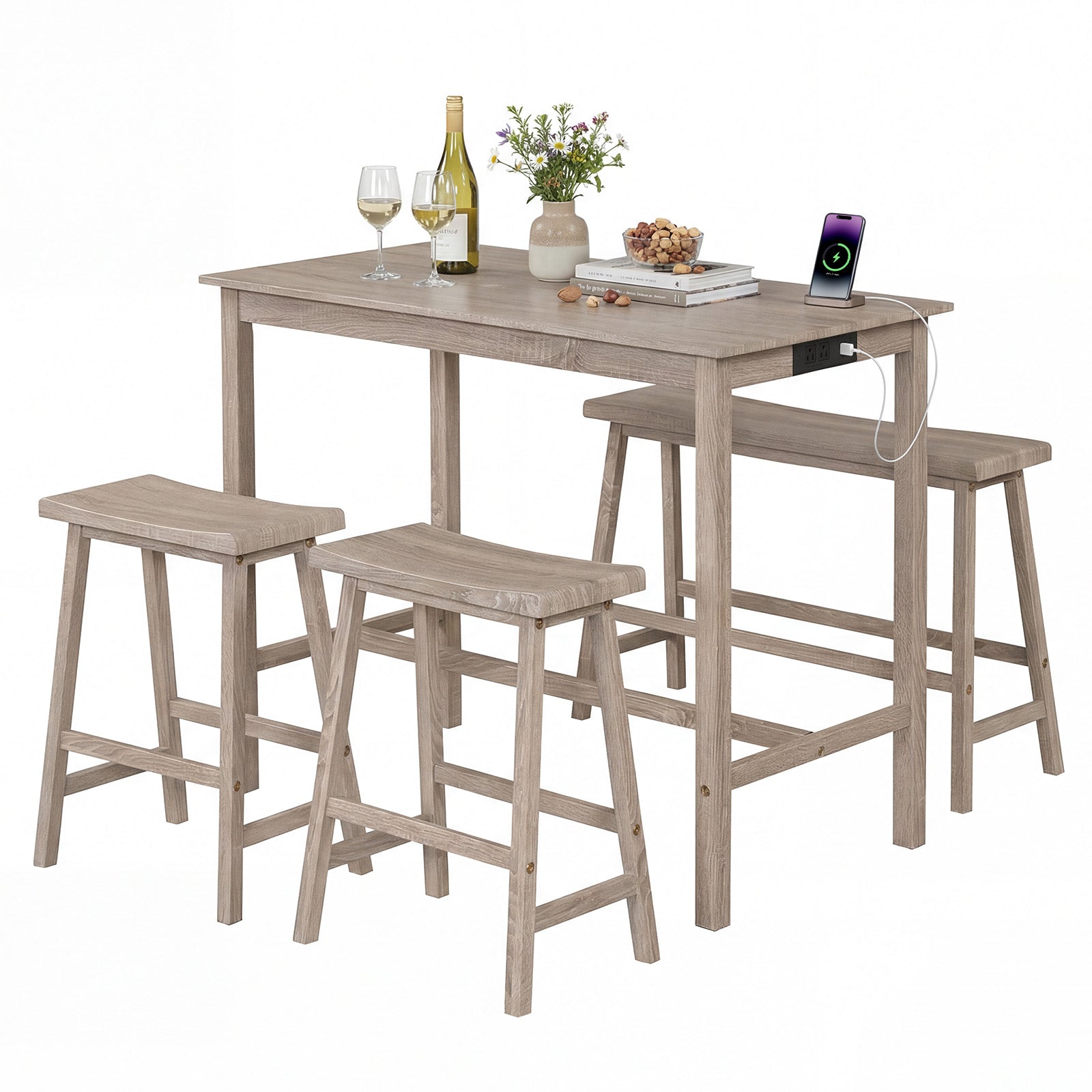 4-Piece Counter Height Dining Table Set, Solid Rubber Wood, Light Gray Dining Room Sets at Gallery Canada