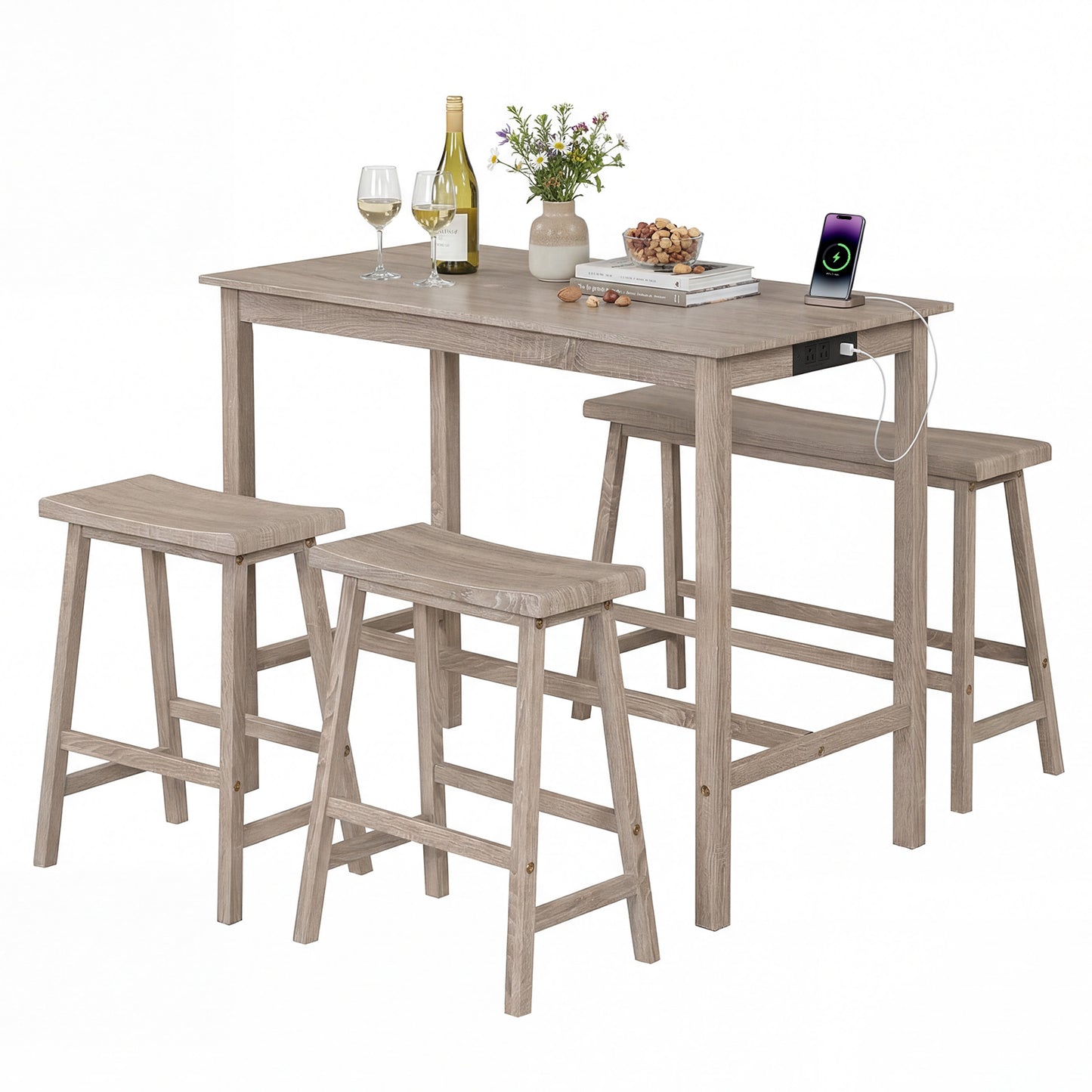 4-Piece Counter Height Dining Table Set, Solid Rubber Wood, Light Gray Dining Room Sets at Gallery Canada