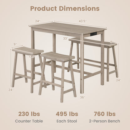 4-Piece Counter Height Dining Table Set, Solid Rubber Wood, Light Gray Dining Room Sets at Gallery Canada