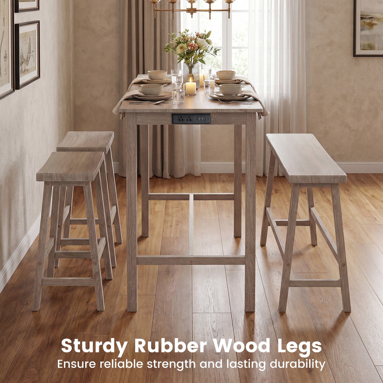 4-Piece Counter Height Dining Table Set, Solid Rubber Wood, Light Gray Dining Room Sets at Gallery Canada
