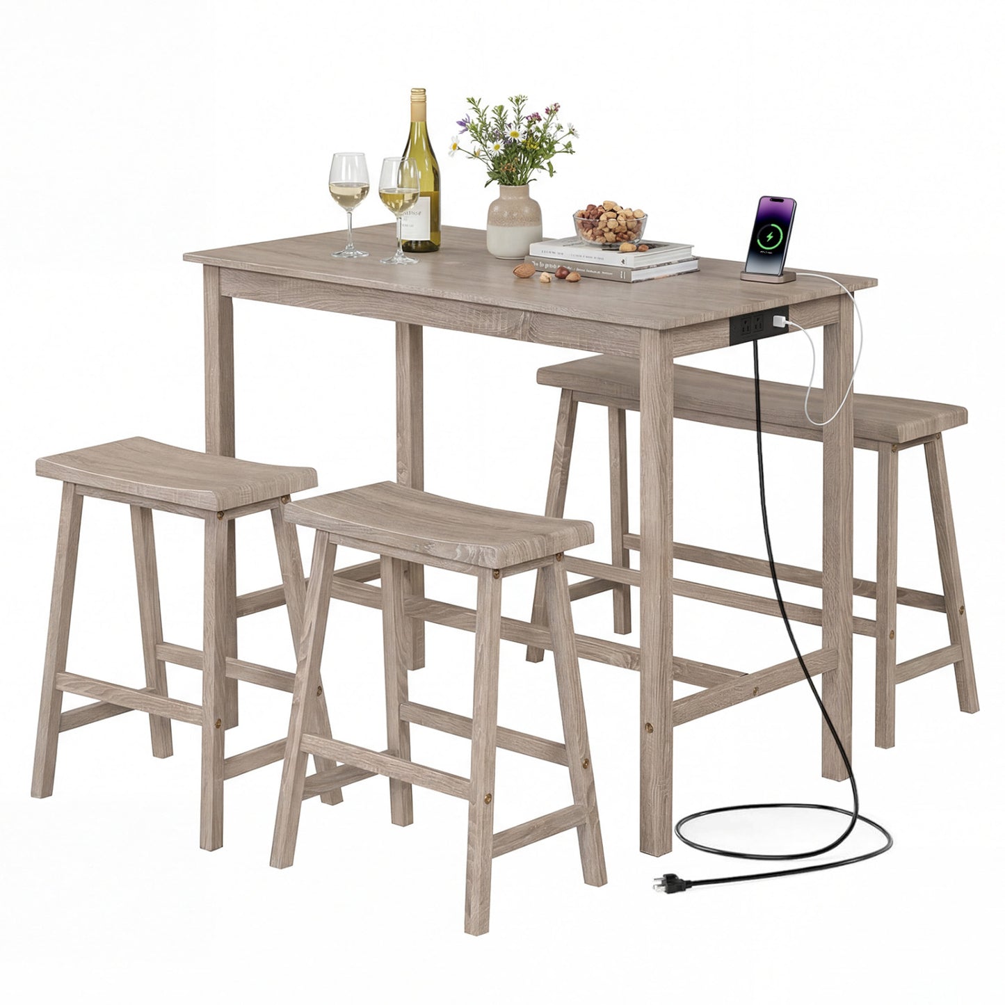 4-Piece Counter Height Dining Table Set, Solid Rubber Wood, Light Gray Dining Room Sets at Gallery Canada