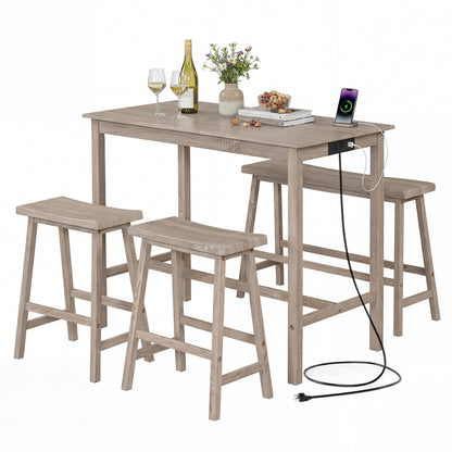 4-Piece Counter Height Dining Table Set, Solid Rubber Wood, Light Gray Dining Room Sets Light Gray at Gallery Canada