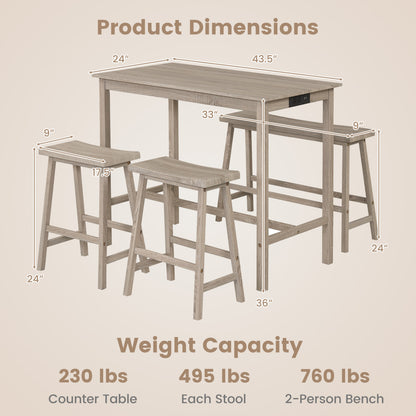 4-Piece Counter Height Dining Table Set, Solid Rubber Wood, Light Gray Dining Room Sets at Gallery Canada