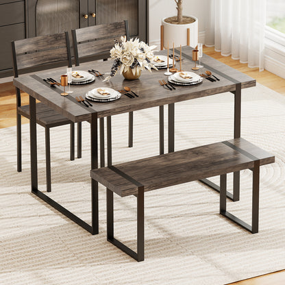 4-Piece Dining Table Set, Gray, 1 Bench, 2 Chairs, Black Dining Room Sets at Gallery Canada