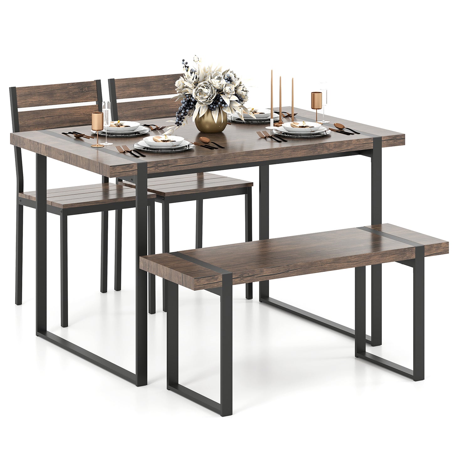 4-Piece Dining Table Set, Gray, 1 Bench, 2 Chairs, Black Dining Room Sets at Gallery Canada
